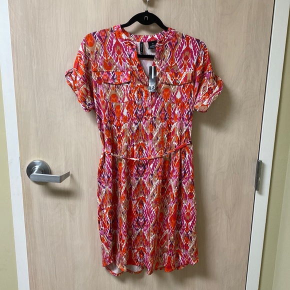 New Directions Petite Medium Pattern Dress NWT Orange and Pink - Picture 3 of 16